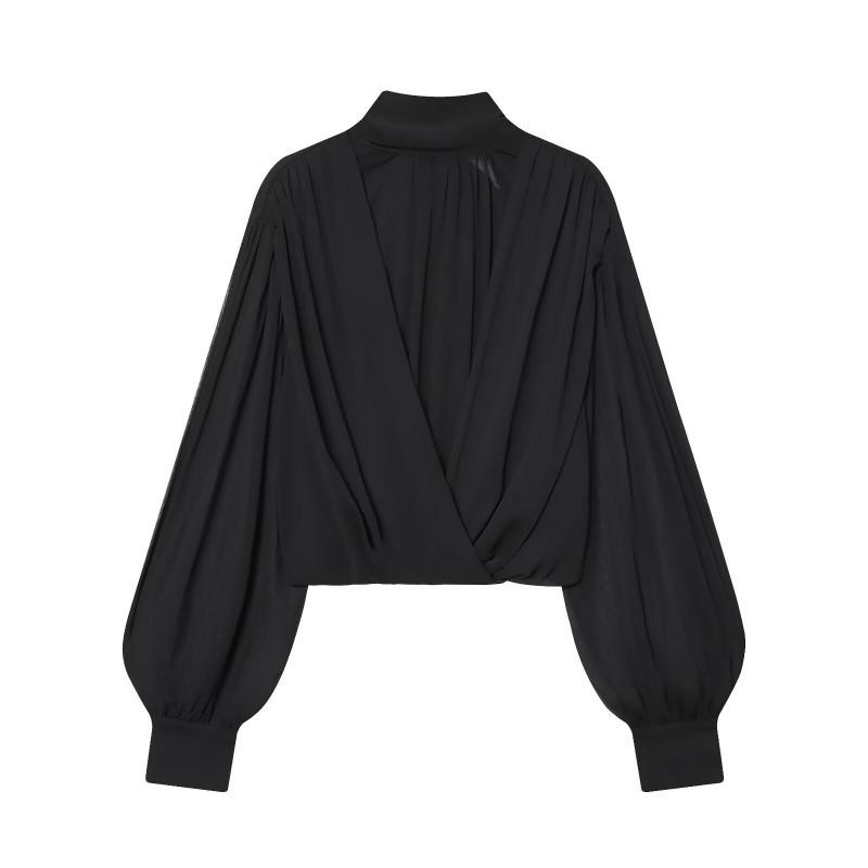 Womens 2026 French-Inspired Cross-Pleated Lantern Sleeve