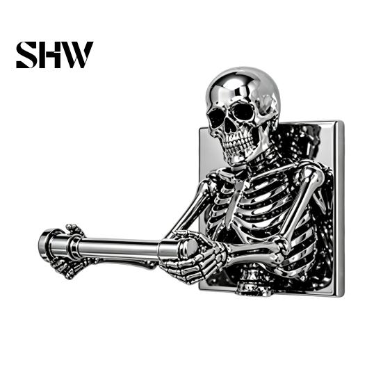 Dark Aesthetic Bathroom Fixtures Skeleton Toilet Paper Holder, Wall Mount Skull Tissue Gothic Spooky Restroom Art Roll Organizer Stand, Halloween