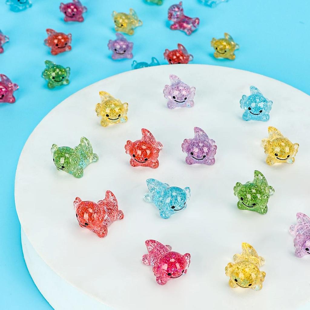 Non-Toxic 10/20Pcs Mini Resin Axolotl Miniature Glitter Axolotl Tiny Animal Figures Ornament For Diy Fairy Garden Glass Container