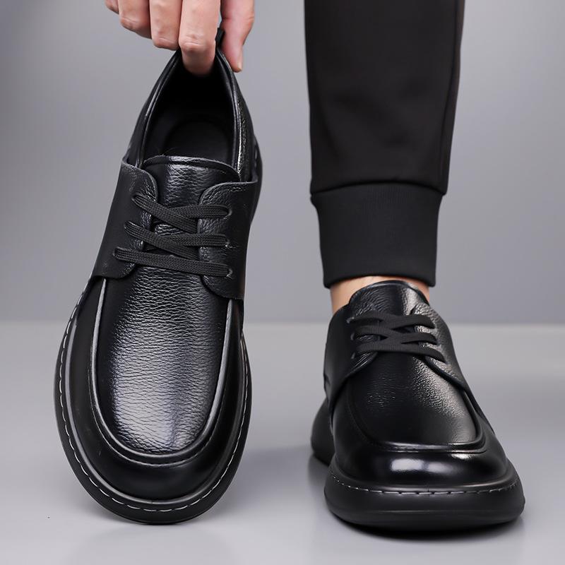 Men's Business Casual Leather Shoes Spring Autumn New Solid Color Fashion Casual Shoes for Man Lace-up Anti-slip Loafers Male