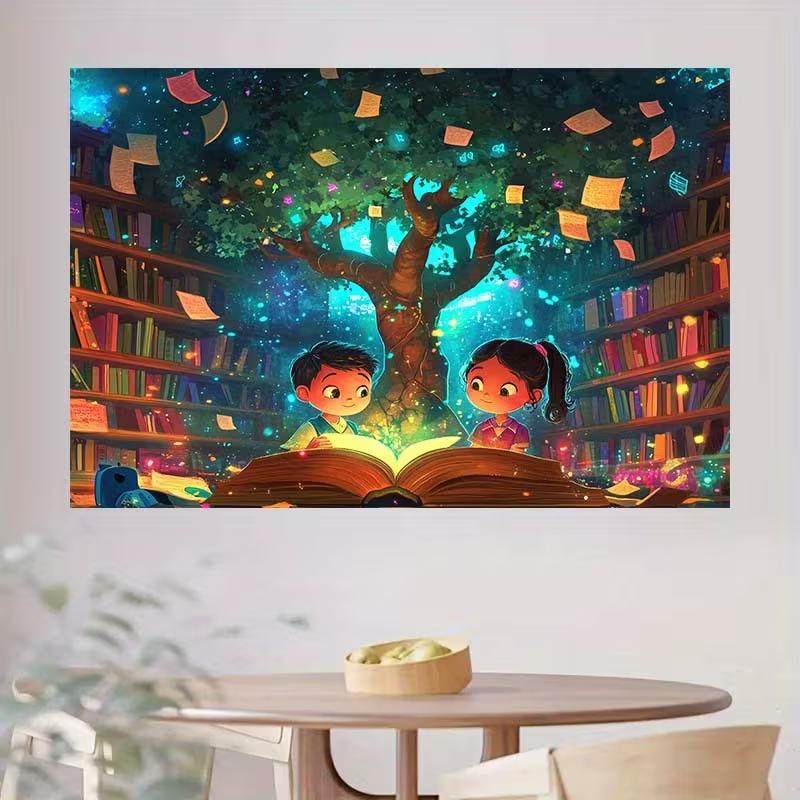 Sfondo Albero Magico di Lettura 2D, Sfondo a Tema Libri Fantasy