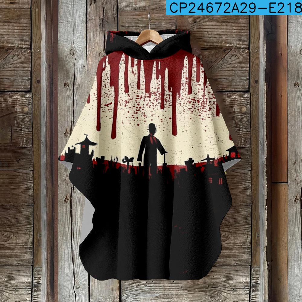 Digital Print Women's Hooded Cloak for Halloween and Christmas