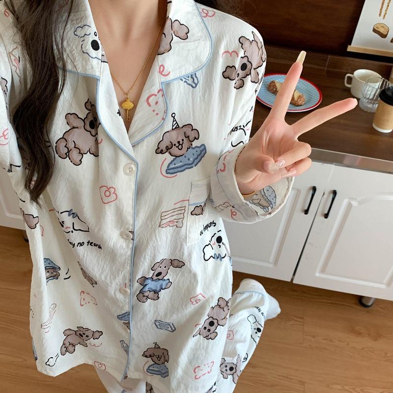 Cartoon Sausage Dog Plus Size Women's Long Sleeve Pajama Set for Spring/Autumn