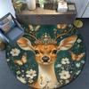Deer with Flowers Round Area Rug,Carpet Rug for Living Room Bedroom Sofa Playroom Decor,Non-slip Floor Mat
