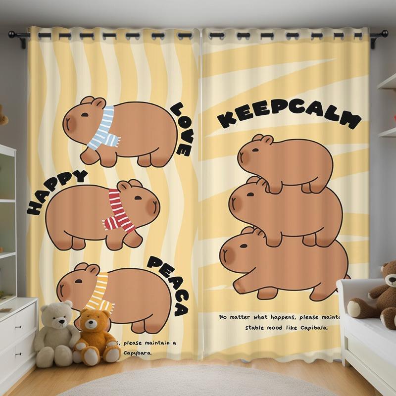 Jul Kapibara Anime Vardagsrum Sovrum Gardiner För Vardagsrum Perforerade Dammtäta Mörkläggningsdraperier Kökslucka Hem