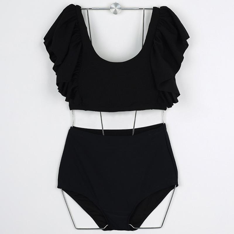 

Купальник бикини из двух частей в корейском стиле с рукавами-буфами для отпуска Large чёрный