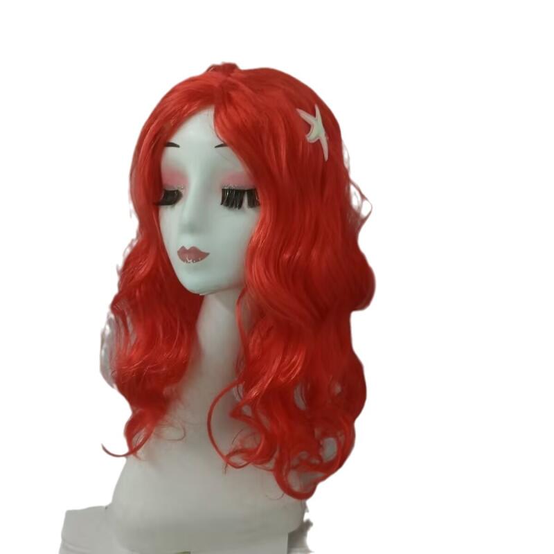 Long Red Curly Mermaid Wig Starfish Hair Accessories For Cosplay Halloween Party Costume Princess Role Play Fancy Dress Prop