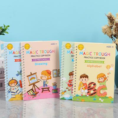 1 conjunto de caligrafia prática copybook reutilizável crianças escrita à mão prática livro ranhurado desaparecendo tinta alfabeto matemática pré-escolar com porta-lápis
