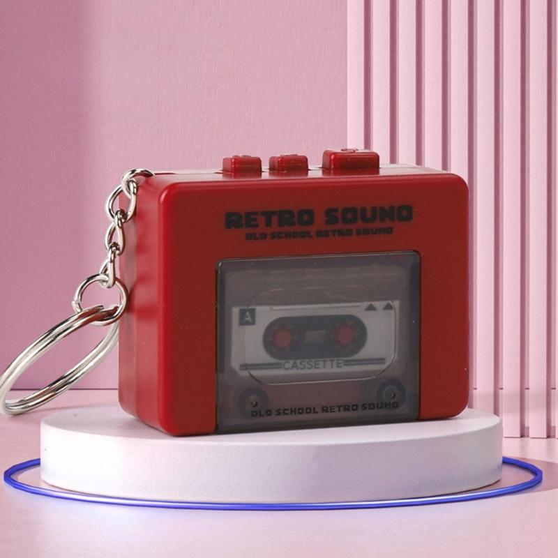 Miniature Retro Tape Recorders Keychains Creative Cassettes Player Keychains with 3 Songs and Recording Function for Backpacks and Handbags