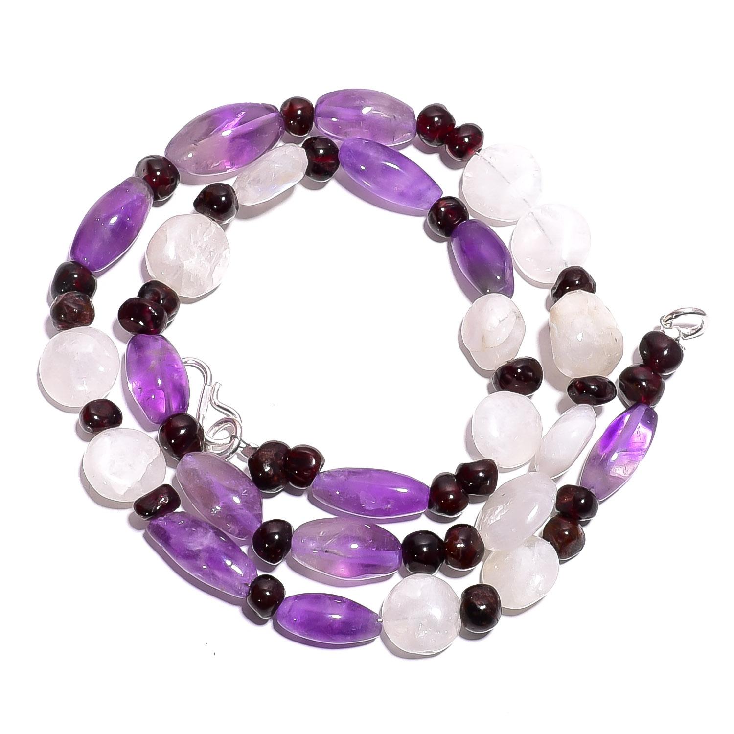 

Натуральный лунный камень аметист гранат драгоценный камень гладкие бусины ожерелье 17 UB-5111 UB-5111