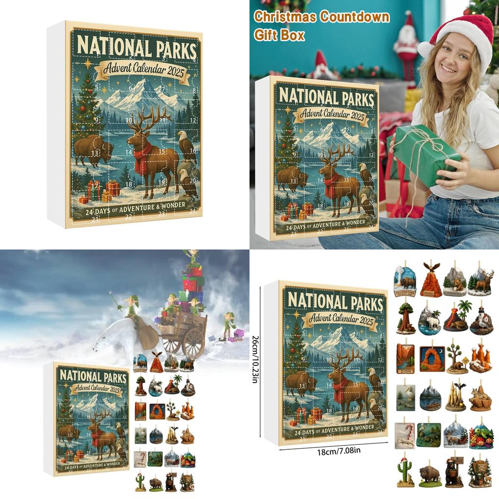 National Parks Christmas Countdown Calendar With Animal And Plant Figures For Festive Decorations