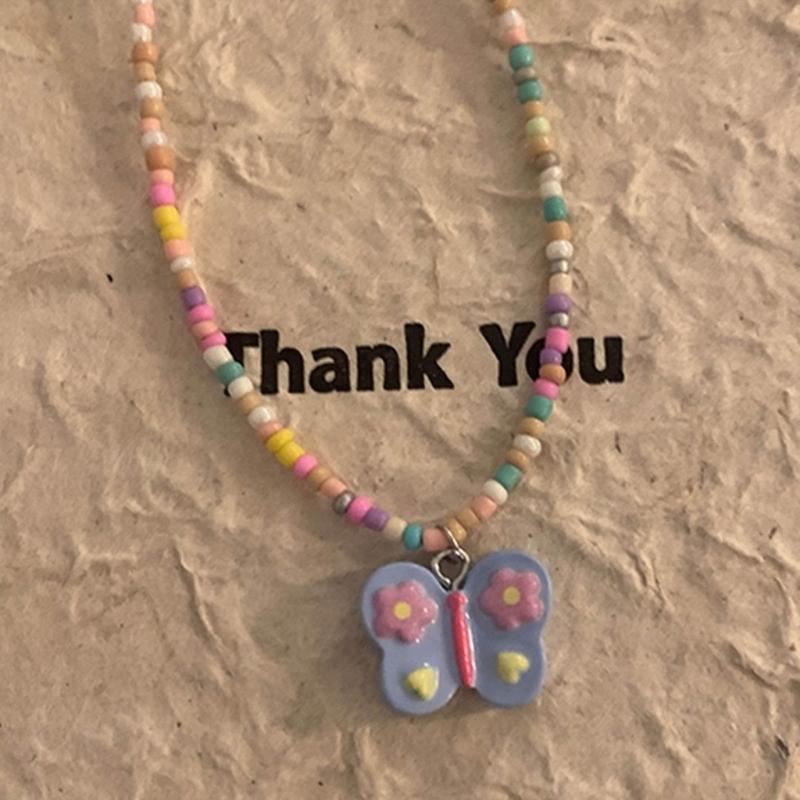Butterfly Beaded Necklaces Butterfly Choker Pendant Necklace Beaded Choker Resin Material Perfect Gift for Girl Children