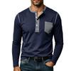 Mens Contrast Color Pocket Long Sleeve Crew Neck Henley Casual T Shirt