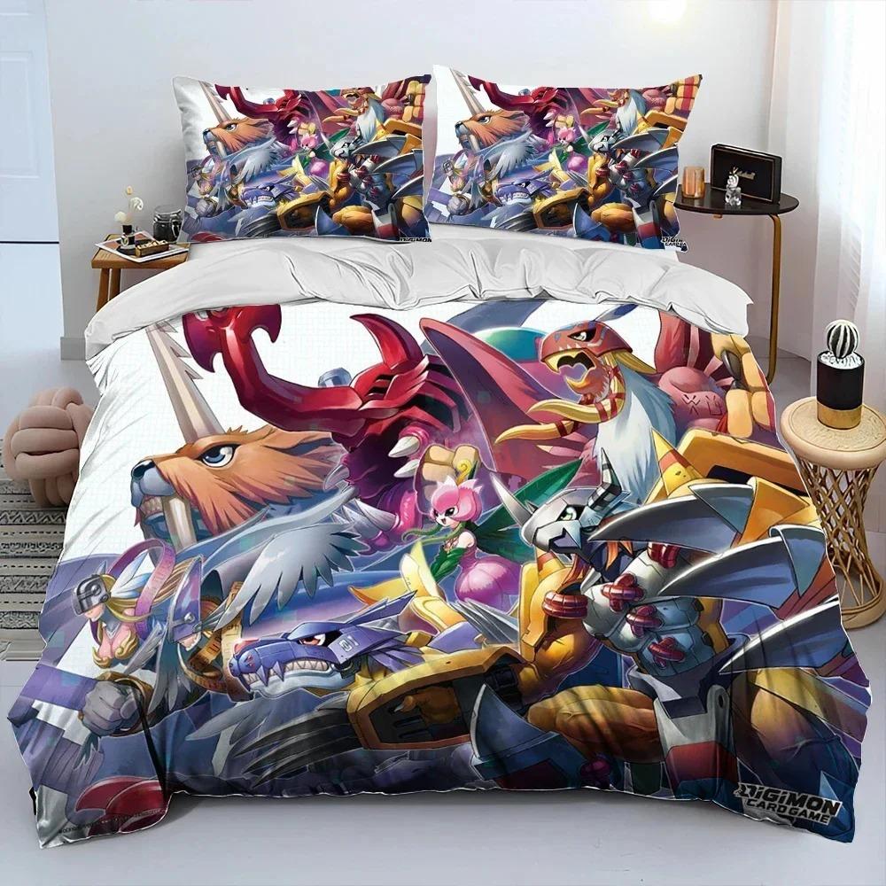 Anime Digimon Adventure Monster Bedding Set Duvet Cover Bed Set Quilt Cover Pillowcase Comforter King Queen Size Boys Adult