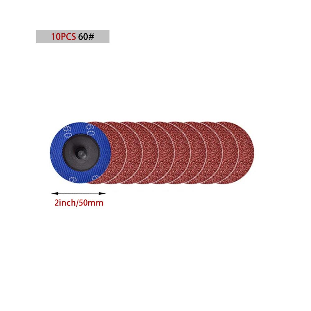 10pcs 2" Zirconia Quick Change Sanding Discs Roll Lock R-Type Sandpaper Abrasive Disc 50mm 1/4" Holder Paint Rust Removal