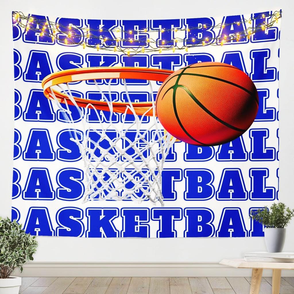 Basketball Tapestry Black White Tapestry Wall Hanging For Kids Boys Girls Basketball Court Print Wall Tapestry Ball Game Wall