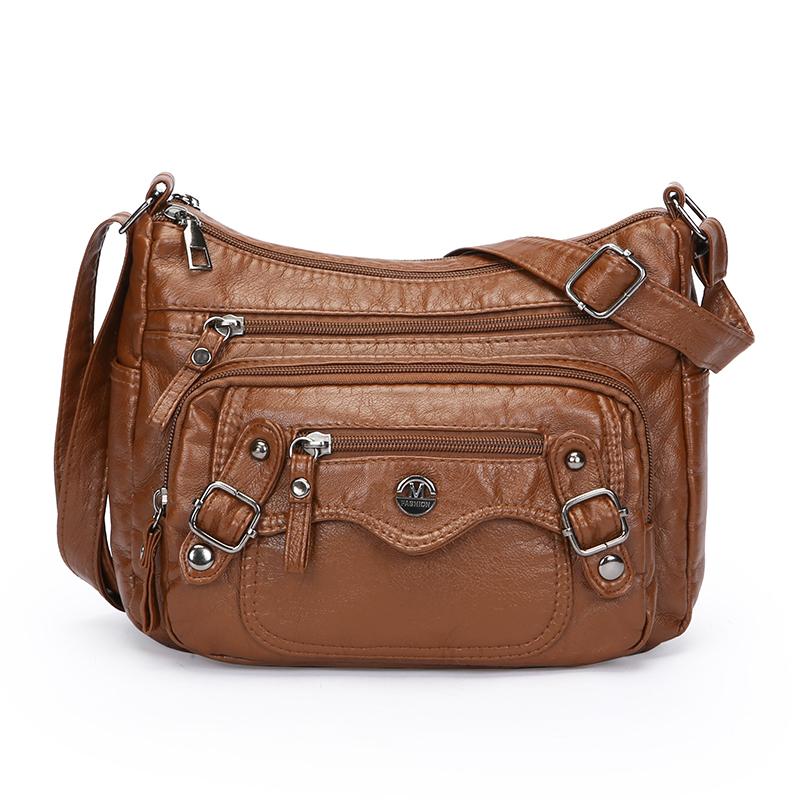 Skulderveske Stor Kapasitet Flerlags Mykt Skinn Dameveske Middelaldrende Og Eldre Morsveske