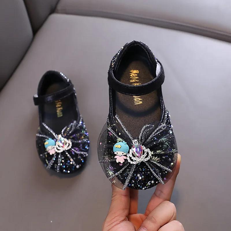 Frühling Herbst Kinder Lederschuhe Flache Causal Ballerinas für Mädchen Mode Süße Schleife Kinder Prinzessin Paillettenschuhe Neu