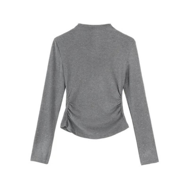 

Серая рубашка с длинными рукавами и полувысоким воротом для женщин на осень и зиму, новое утолщенное и облегающее сексуальное нижнее белье XL серый