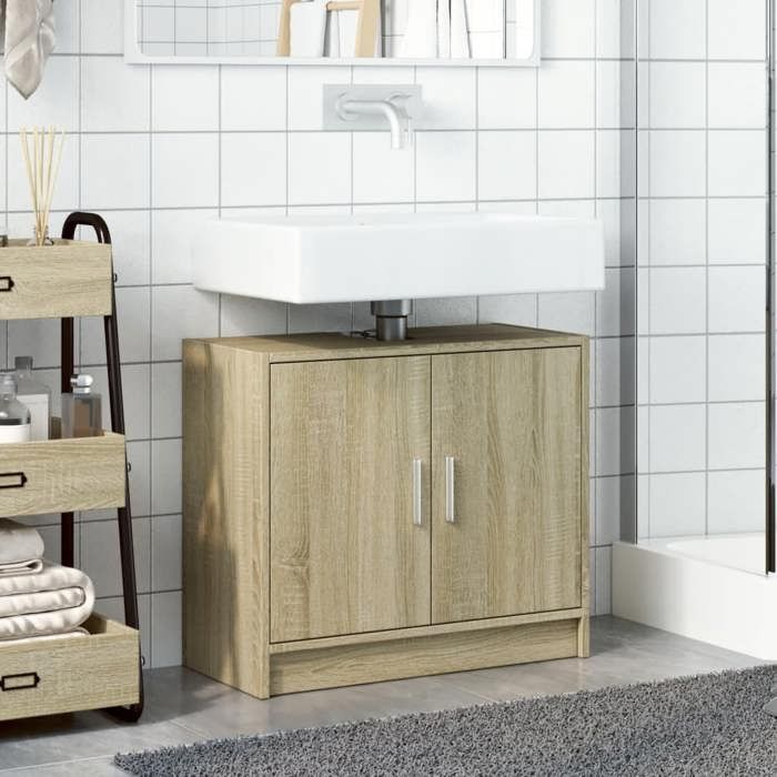 VidaXL Armoire d'évier chêne sonoma 63x29x55 cm bois d'ingénierie, armoire de salle de bain, armoire de rangement salle de 848096