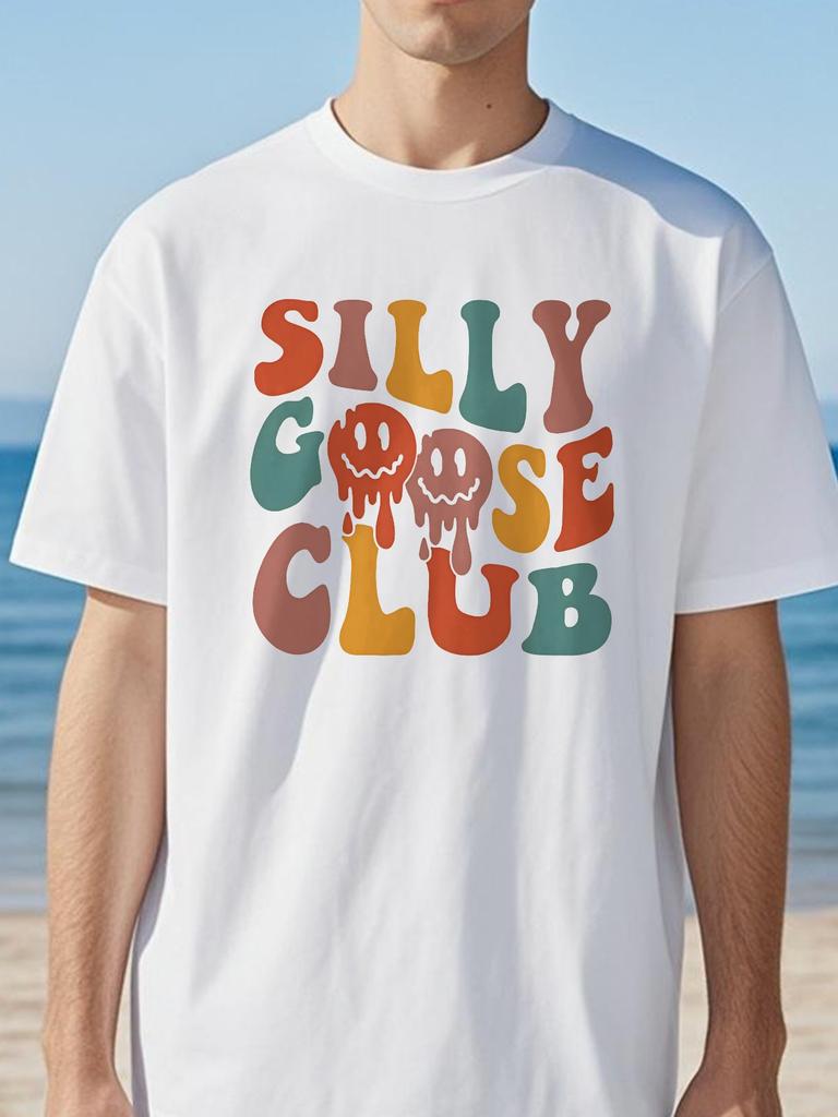 Silly Goose Club Letter Graphic Man T Shirt Summer Vintage Short Sleeve Tshirt Cartoon Lovely Graffiti Pirnt Tshirt Funny Tees