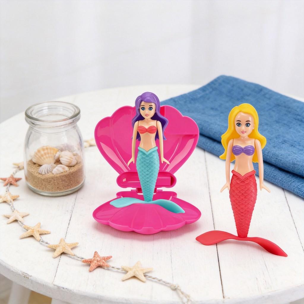 Shell Mermaid Pool Water Play Set With Plastic Construction For Kids Bathing Fun