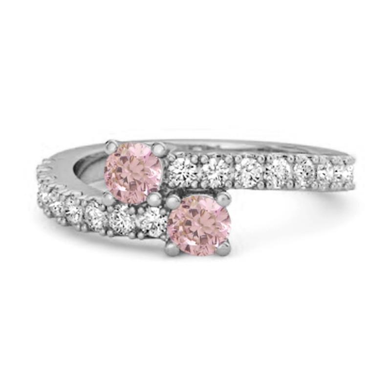 Pink Topaz Twin Stone with Accents Bypass Ring - 925 Sterling Silver 8