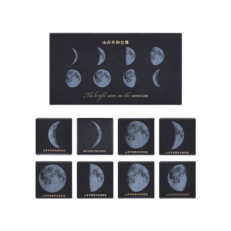

Kawai School Supplies Shanyue Does Not Know The Retro Wooden Handbook Seal Round Moon Phase Diary Decoration DIY Print Lovely