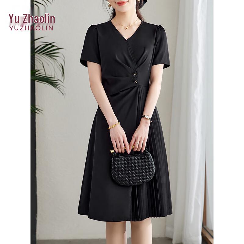 Yuzhaolin Women's French Style V-Neck Pleated A-Line Dress