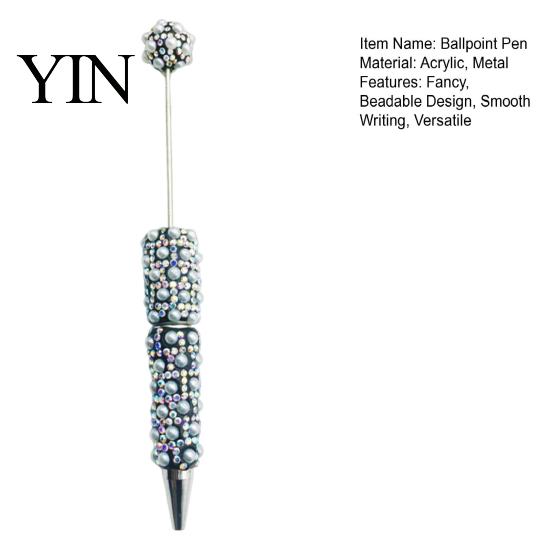Luxury Faux Diamond Pen DIY Beadable Pen, Rhinestone Pearl Ballpoint Fancy Glitter Creative for Crafting, Student Stationery Office Writing