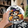 Halloween Wooden Welcome Sign with Dog & Pumpkin Pattern - Charming Figurine Ornaments - Ideal for Front Door, Wall, Room Decor