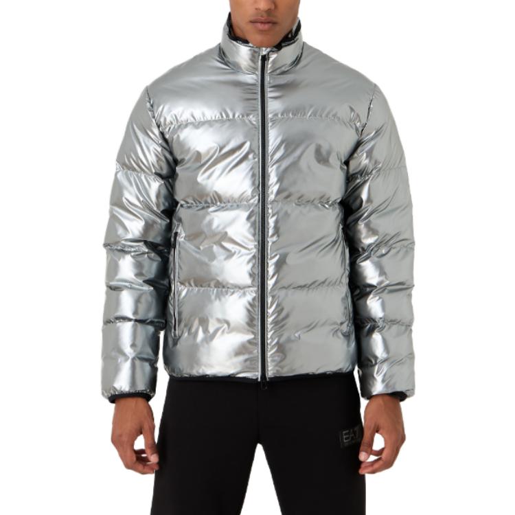 Emporio Armani EA7 Letter Logo Print Zipper Long Sleeve Cotton Jacket Men Jackets Silver 6RPB02-PN3VZ-1988