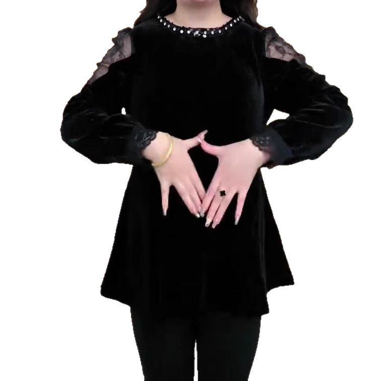 2025 Spring Korean Velvet Off-Shoulder Luxury Plus Size Top for Women