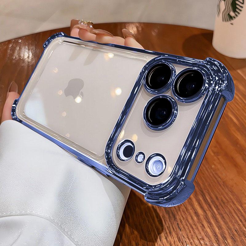 Electroplated Transparent Case For iPhone 17 Pro Max Air 16 E 15 14 Plus 11 12 13 Mini Full Lens Protection Airbag Bumper Cover