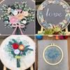 3pcs Cotton And Linen Floral Embroidery  Kit Diy Material Package 20cm Bamboo Embroidery Hoop
