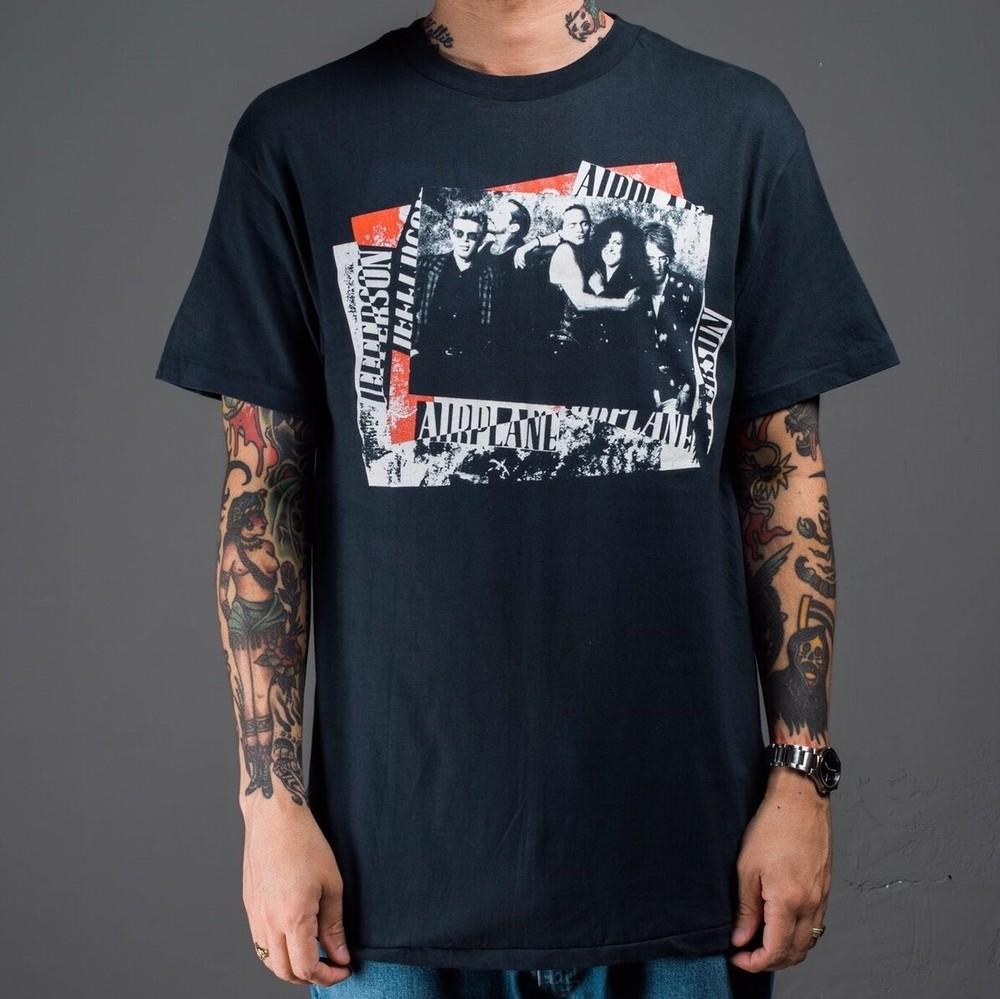 Vintage 80#039s Jefferson Airplane Tour Basic Black Cotton Tshirt Reprint WA4610 Unisex T-Shirt S