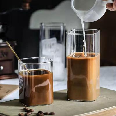 High Borosilicate Glass Explosion Proof Square Milk Juice Cup Household Transparent Large-capacity Water Cup Wine Glass Mugs