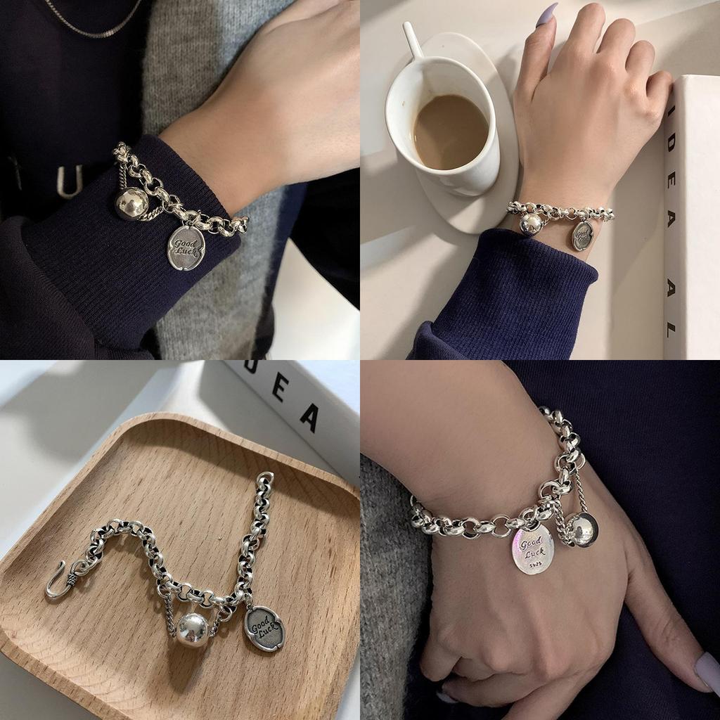 Good Luck Letter Geometric Alloy Bracelet For Women With Electroplating And Hip Hop Style For Travel Gift