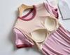 Women's Contrast Casual Short-Sleeve T-Shirt with Chest Pads, Bra-Free, One-Piece Round Neck for Summer.