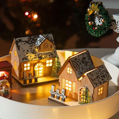 Holzhaus LED Nachtlichter Winter Schneehaus Miniaturlampe Weihnachten Festliche Atmosphäre Dekorative Tischdekorationen