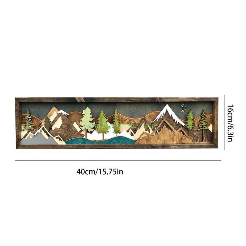 24TE Decorazione Artistica da Parete in Legno Fatta a Mano Tema Montagna Immagine Paesaggio 3D