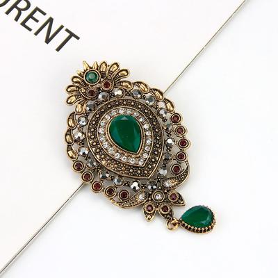 Vintage Crown Brooch for Ladies Antique Gold Color Drop Resin Jewelry Ethnic Wedding Gift