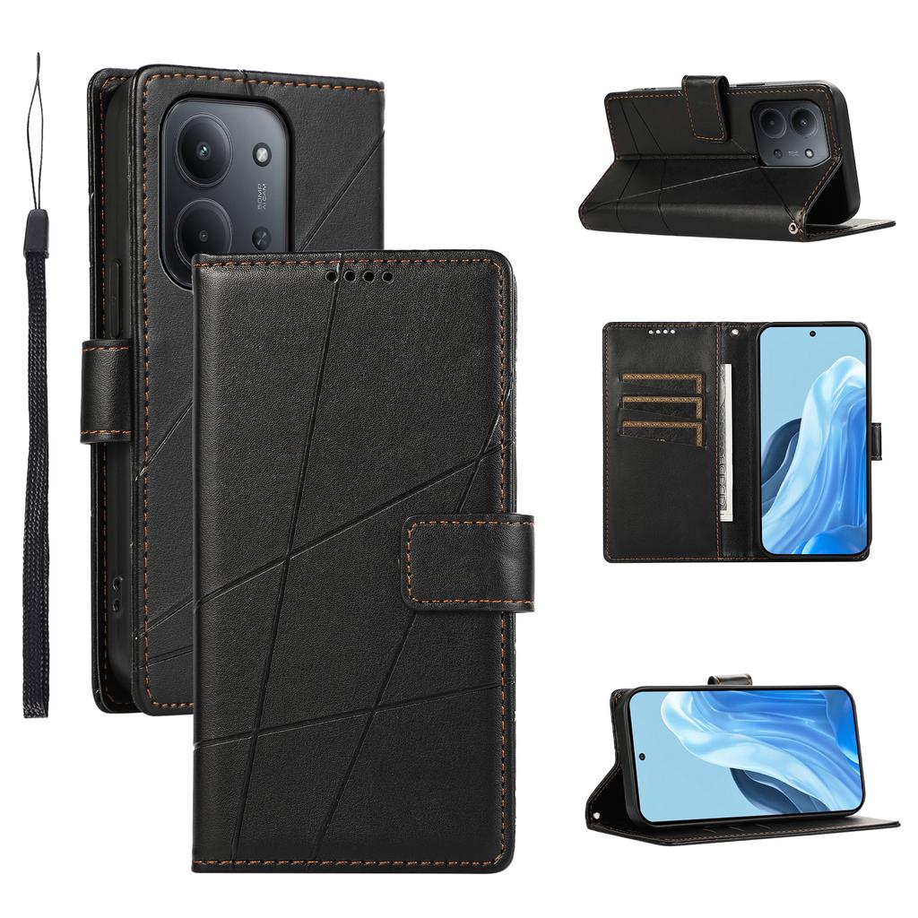 Für Xiaomi Redmi 15C 4G (Global) (171 mm)/Poco C85 4G Handyhülle Linienprägung Leder Brieftaschenhülle mit Handschlaufe