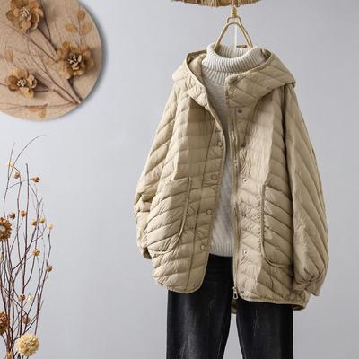 Chaqueta acolchada ligera de invierno para mujer, abrigo de plumón de pato blanco, parka holgada con capucha, informal, cortavientos, básica, para exteriores