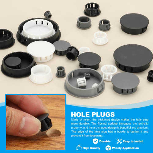PATIKIL 48-Piece Gray Plastic Hole Plugs, 16mm Round Panel Snap-In Hole Covers, Flush Type, Protective Caps, Fastener Covers for Furniture Panels