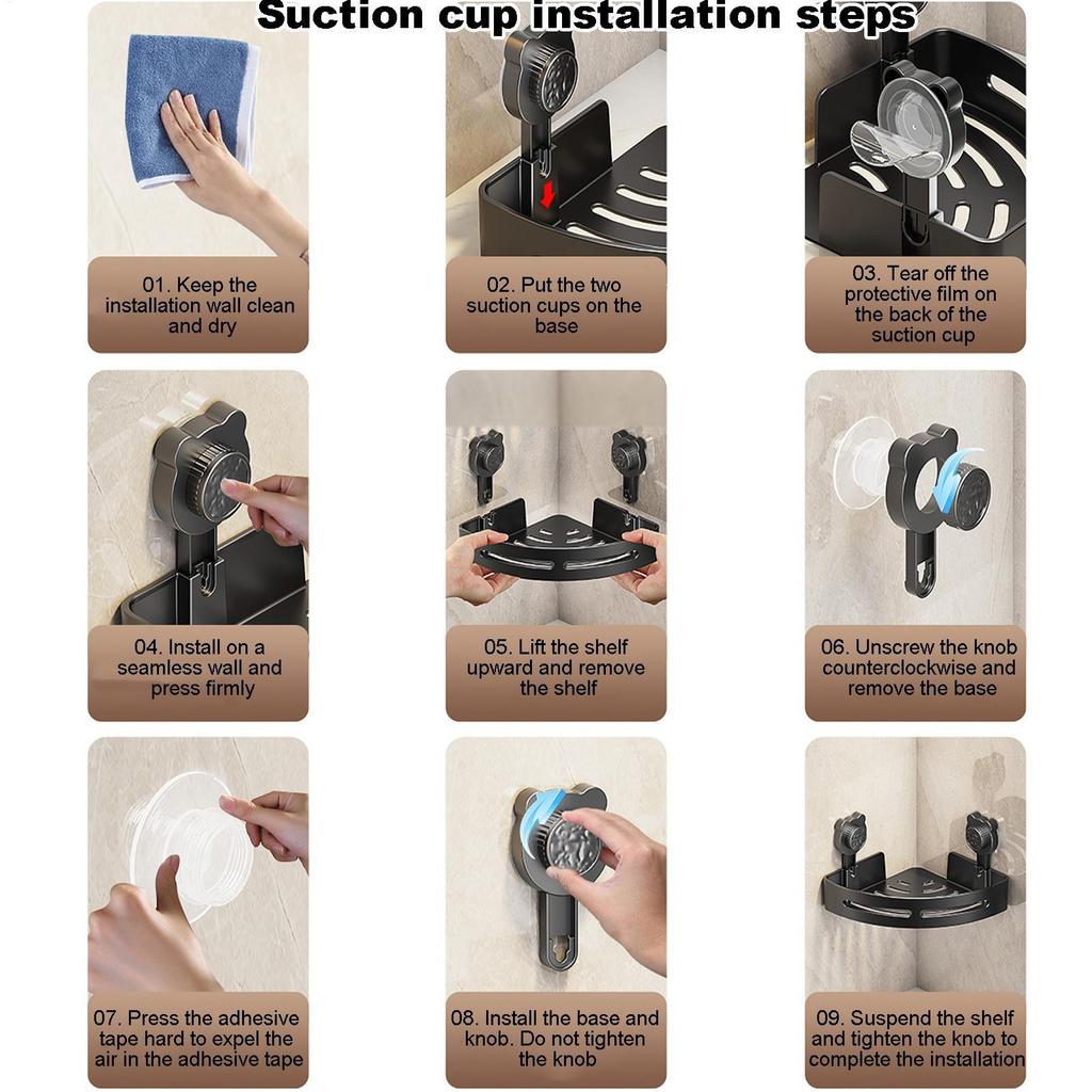 ABS Bathroom Shelves with Suction Cup Bath Room Storage Shelf Rack without Drilling Hole Wall Corner Shelf Shampoo Holder