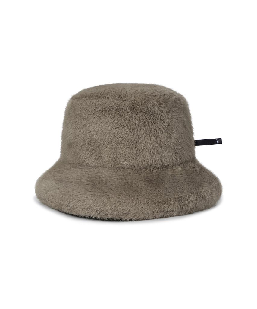 Bajal Va Long Label Fur Bucket Hat Beige