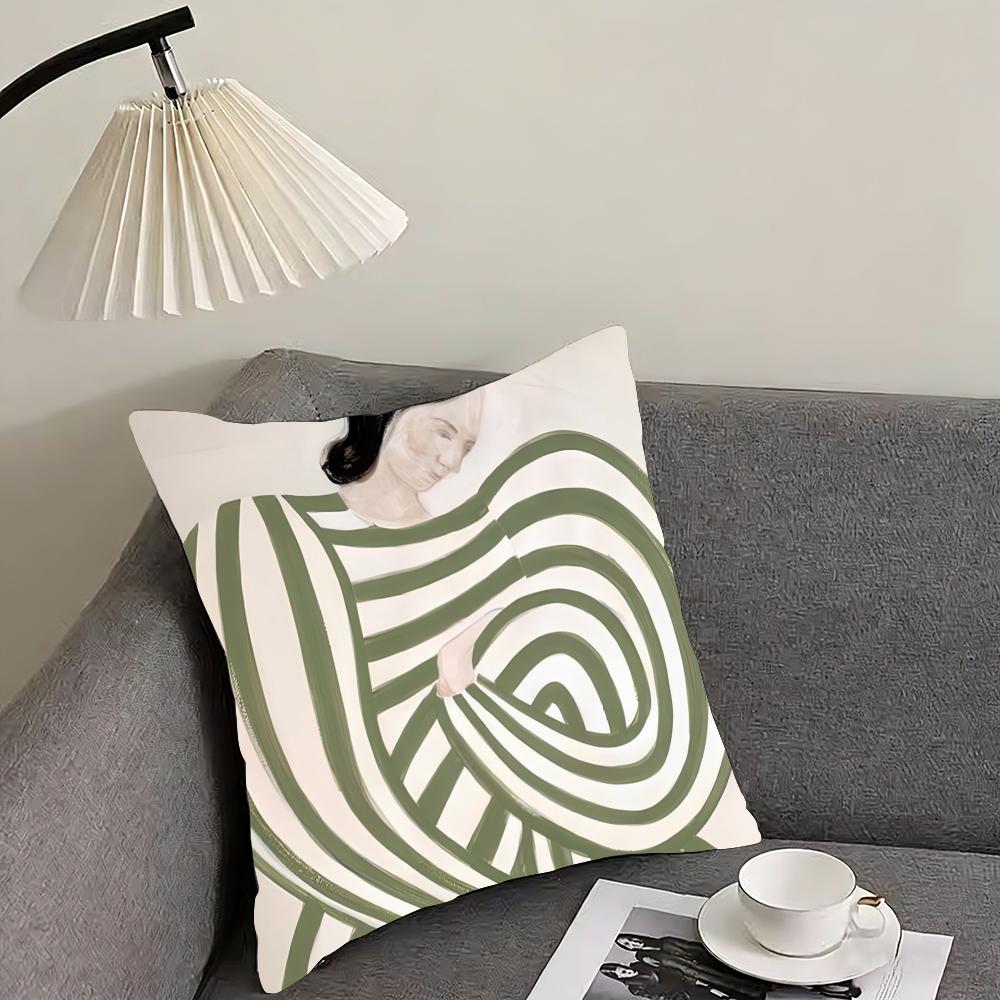 Abstract Figure Lines Girl Sofia Cushion Cover Reversible Plush Pillow Cover – For car, sofa, bedroom, perfect as a gift.