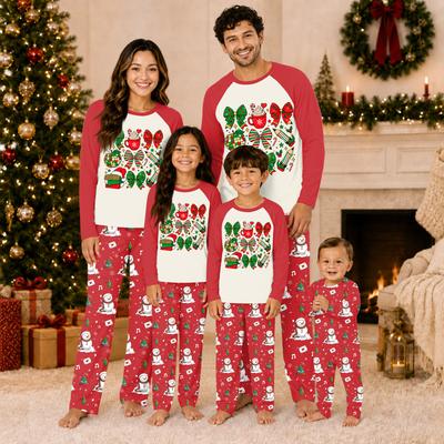 Christmas Print Family Matching Pajama Set with Long Sleeve Round Neck Top and Pants for Parents and Kids