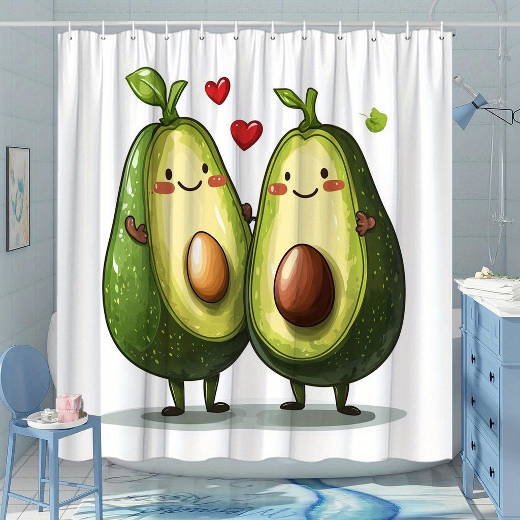 Divertente Tenda da Doccia Avocado - Cuori Rossi & Design Cartoon, Poliestere, 12 Ganci, Allegra Decorazione per Bagno, Ottima per i Più Piccoli
